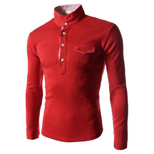 Vente chaude Slim Fit Chemise Hommes À Manches Longues Gym Chemises Formation T-Shirt Compression Casual Rouge Hommes Polos Sweats Hommes - Product Image 1
