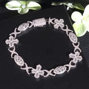 Iced Out Clover Bracelet <b>Silver</b> Moissanite Diamond Look Luxury Hip Hop Bling Statement Bracelet Gift <b>For</b> <b>Men</b> Women - Product Image 1