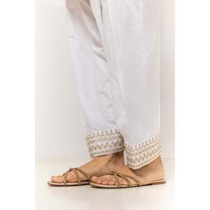 Shalwar de Seda Cruda Teñida de Blanco con Bordado TR-24-29, Decoración Elegante con Bordado - Product Image 1
