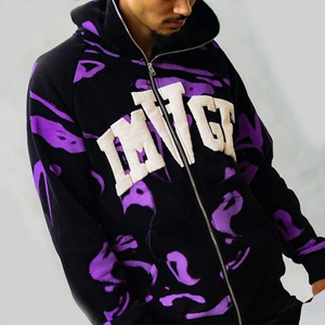 Venta al por mayor Venta caliente Streetwear All Over Printing Puff Print Full Face Zip Up Hoodie Hombres Custom Full Zip Hoodie - Product Image 2