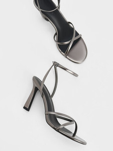 SAFFRON BLOOMS 2024 Gunmetal Cuir Stiletto High Spool Heels Party Sandales Dames Multi-Strap Bout Rond Chaussures pour Femmes - Product Image 3