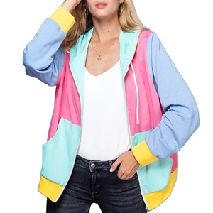 Fashion Women Loose Casual Streetwear Hoodie Long Sleeve Patchwork Zipper Pocket Hooded Sweatshirt Chaqueta Mujer - Product Image 2