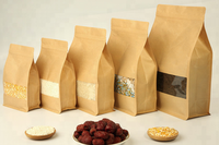 Sac zip-lock en papier kraft biodégradable avec ou sans fenêtre-Pochette debout en papier kraft pour emballage de noix/nourriture/thé