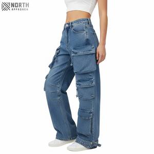 Pantalones vaqueros transpirables con estilo de color azul oscuro para mujer, pantalones vaqueros informales personalizados de la mejor calidad 2025 para mujer - Product Image 3