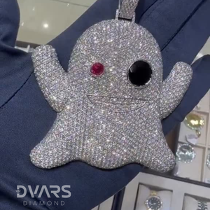 Colgante de lujo con moissanita VVS helada, certificado, con diseño de fantasma de Snapchat, de plata 925, dijes personalizados de Hip Hop, dije 3D de dibujos animados Kawaii - Product Image 4