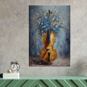 Toile imprimée romantique avec cello et bouquet floral - Décoration murale élégante, toile emballée - Product Image 1