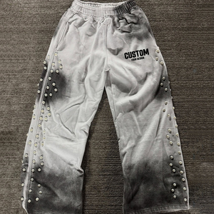 Baggy de jogging personnalisé pour hommes, pantalon de survêtement décontracté en éponge française 100% coton, extérieur, diamant, taille élastique, sport avec strass - Product Image 6