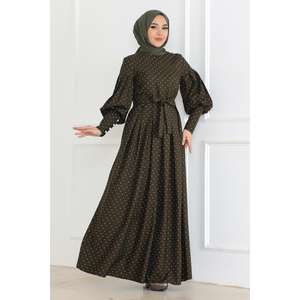 Robe kaki 6120 style décontracté à pois avec ceinture - Product Image 6