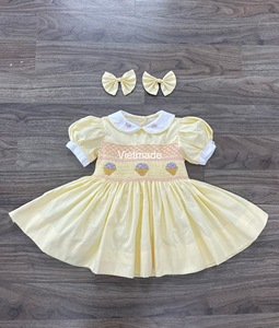 2024 nouveauté enfants vêtements coton bio sans manches avec arc été automne smocking jaune robe bébé filles vêtements - Product Image 6