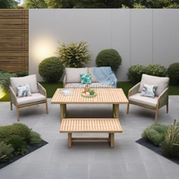 Meubles d'extérieur écologiques en bois d'acacia de classe supérieure du Vietnam, durables, confortables, imperméables, pliables, canapé modulaire de patio 6 places