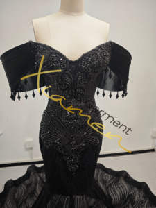 Ocstrade, usine chinoise, promotion, nouvelles arrivées, robe de bal sirène élégante en strass noir avec épaules dénudées - Product Image 4