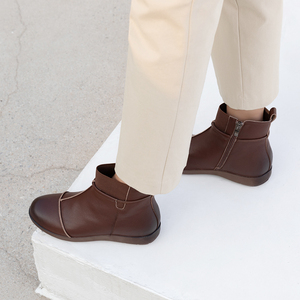 [JSHOE] Botines de cuero genuino para mujer Botines cómodos para caminar con forro polar de 3,5 cm con banda elástica Otoño Invierno Uso diario - Product Image 4