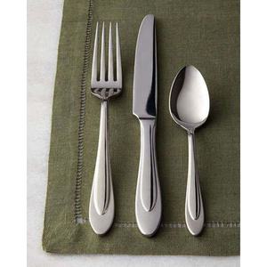 Cubiertos de acero inoxidable elegantes de diseño real con mango plano de logotipo personalizado pulido plateado moderno - Product Image 1