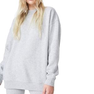 Sudadera con cuello redondo de peso pesado para mujer de invierno con logotipo personalizado, jersey con hombros caídos, logotipo frontal sólido largo para invierno - Product Image 1