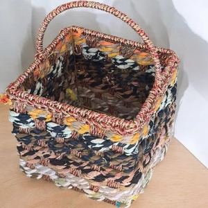 Handcrafted Multicolor Jute Cotton Square <b>Basket</b> <b>with</b> <b>Handle</b> 8x8x7 Inches Durable Ecofriendly Storage Organizer Wholesale OEM - Product Image 2