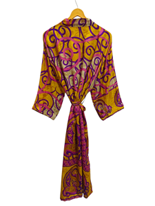 ชุดกิโมโนผ้าไหมส่าหรีลายดอกไม้แนววินเทจชุดคลุมส่าหรีชุดปาร์ตี้ชายหาดผ้านุ่มทำมือสไตล์อินเดีย - Product Image 4