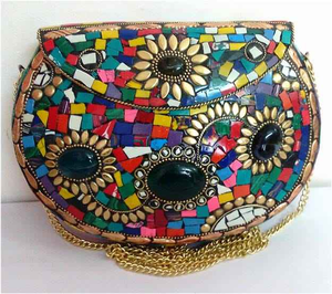 กระเป๋าถือคลัทช์ทำมือแฟชั่นอินเดียทำด้วยมือโมเสกจากงานฝีมือสุดหรู - Product Image 2