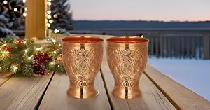 Mint Julep Cup Accessoires pour boissons en cuivre Lot de 2 fleurs en relief Bourbon Cocktail Moscow Metal Mule Kentucky, - Product Image 2