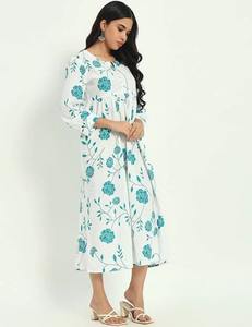 Robe indienne en coton imprimé à la main nouvelle tenue d'été décontractée à la mode Style doux floral tour de taille naturel pour la Saint-Valentin - Product Image 4