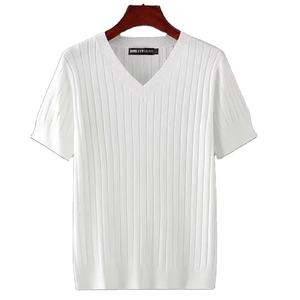 T-shirt décontracté pour homme, manches courtes, léger, tendance estivale, col en V, style japonais, polyvalent, blanc, 100% coton - Product Image 3