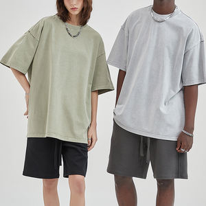 Fabricant unisexe surdimensionné Vintage 100% coton Tshirt Logo personnalisé impression broderie poids lourd col rond solide de haute qualité - Product Image 1