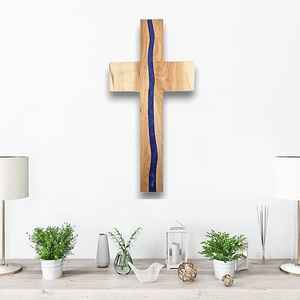 Cruz de pared de madera hecha a mano de lujo con detalles de resina epoxi decoración navideña religiosa personalizada para exhibición de Iglesia en Casa - Product Image 5