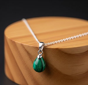 Cadena delicada de Plata de Ley 925 para uso diario, colgante de forma ovalada de malaquita Natural bohemio, colgantes de moda de cristal curativo, regalo - Product Image 1