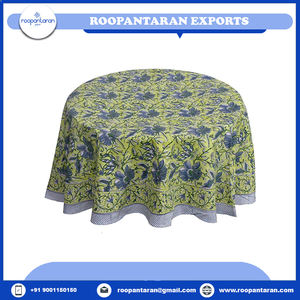 Newest Trending 100% Cotton <b>Tablecloth</b> 180 Cms Hand Block Printed Embroidered Woven Cover Well Absorbing 20 Sheeting - Product Image 2