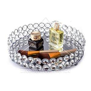 Wholesale Luxury Modern Round <b>Mirrored</b> Vanity Tray Gold Metal Makeup Perfume Organizer Decorative Serving Tray with Ball Feet - Product Image 6
