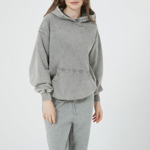 Heavyweight Custom Oversized Zip Up Fleece Blank Plain Streetwear Vintage Acid Wash Pullover Distressed Pocket Hoodies Women - Product Image 2