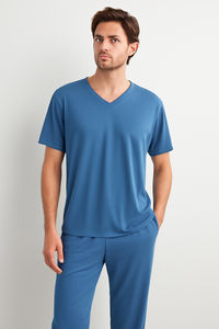 Conjunto de Camiseta y Pantalones con Cuello en V para Hombre, Transpirable, Ligero, Informal, Cómodo, Ropa de Estar en Casa - Product Image 5
