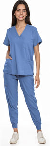 Fabricant de gommage personnalisé d'uniformes de soins infirmiers médicaux OEM-Vêtements d'hôpital en gros Coton Polyester Spandex Denim Scrubs d'allaitement - Product Image 4