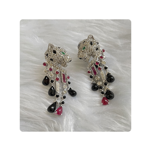 Elegantes pendientes de tuerca de pantera con rubí natural y diamantes reales en oro de 18K para ocasiones de boda-joyería de moda de alta calidad - Product Image 2