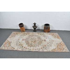 Tapis turc Vintage Beige Orange 4.1x7.6ft laine grande surface motif abstrait Rectangle couloir modèles Latex pour décor de chambre - Product Image 3