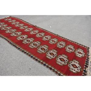 Large Area Kilim <b>Red</b> Beige Rug 5.6 X 14.4 ft Flat Weave Turkish Wool Plush Pile Height Rectangle Pattern for Hallway Room Rug - Product Image 2