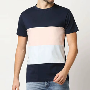 T-shirt à manches courtes pour homme, col rond, coupe classique, design rayé, tricoté, décontracté, bicolore - Product Image 5