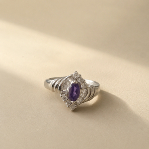 Amethyst Marquis Halo <b>Ring</b> in 14k Yellow or White <b>Gold</b> IGI Certified Rhodium Plated - Product Image 3