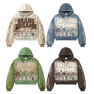 Sudadera con capucha Vintage para hombre al por mayor 100% algodón 300gsm dobladillo recortado desgastado Sudadera con capucha con apliques lavado ácido con edición de otoño - Product Image 1