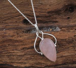 Fait à la main 10x14mm naturel Rose Quartz pendentif solide 925 en argent Sterling poire forme lunette réglage bijoux fins cadeau pour les femmes - Product Image 4