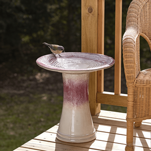 Gratis verzending US voorraad 3-daagse snelle verzending Moderne keramische vogelbad voor patio & huis tuin Roze Ombre Lichtgewicht Buitengebruik - Product Image 2