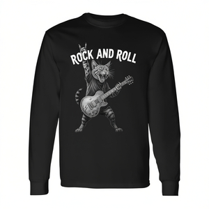 T-Shirt a Maniche Lunghe con Gatto Chitarrista Rock and Roll, Immagine Promozionale di Gatto Musicista Rock - Product Image 2