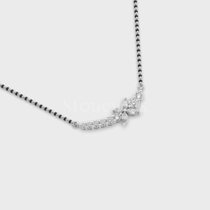 Charming Stonewels Silver <b>Mangalsutra</b> with Floral-Inspired <b>Design</b> Sparkling Diamonds Beads Chain for Weddings - Product Image 5