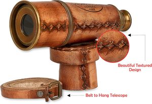 Télescope de pirate antique avec étui en cuir Spyglass monoculaire en laiton pour les amateurs de décoration nautique et d'aventure - Product Image 3