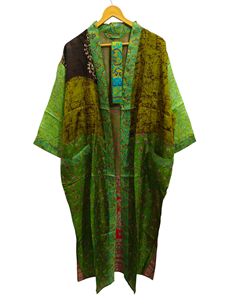 Túnica India Floral Seda Sari Kimono Vintage Sari Robe Suave Playa Fiesta Vestido Indio Hecho A Mano Seda Kimono - Product Image 4