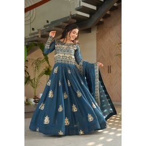 Chinnon With Rich <b>Sequins</b> Multi Embroidered Georgette Wedding Embroidery Anarkali Collection by Royal Export - Product Image 4