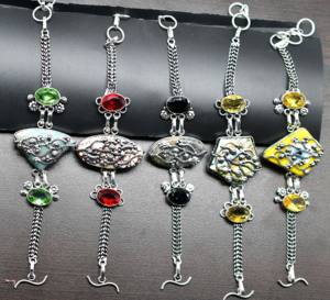 Unisex Multi-Gemstone Chunky <b>Silver</b> Plated Brass Vintage <b>Bracelet</b> Natural Assorted Crystal <b>Bangles</b> Jewelry Fashionable - Product Image 3