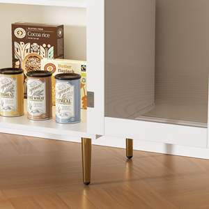 Buffet moderne blanc avec portes en <span class=keywords><strong>verre</strong></span> et éclairage LED, meuble de rangement minimaliste pour salle à manger - Product Image 4