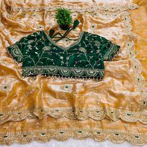 Sari en soie à broderies, best-seller, pour femmes, avec bordure lourde et travail de découpe, disponible dans toutes les tailles. - Product Image 5