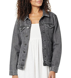 Custom Wholesale Manufacturer Dark Grey Color Denim <b>Jeans</b> Jacket for Womens Breathable Made With Best Material OEM Service - Product Image 1