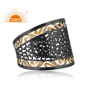 Bracelet manchette élégant en laiton plaqué or avec zircone cubique, design artisanal, fabricant de bijoux demi-fins - Product Image 2